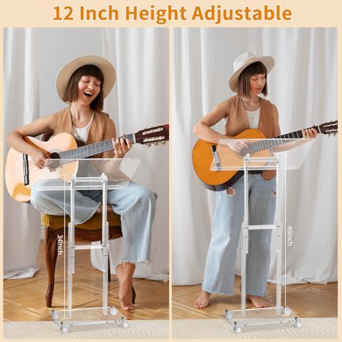 Clear Acrylic Podium Stand with Lockable Wheels – Adjustable Height & Angle