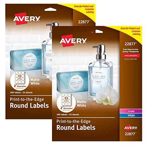 Avery 2 Inch Round Labels for Laser & Inkjet Printers, 300 Labels (22877) (2 Pack, 600 Labels Total)