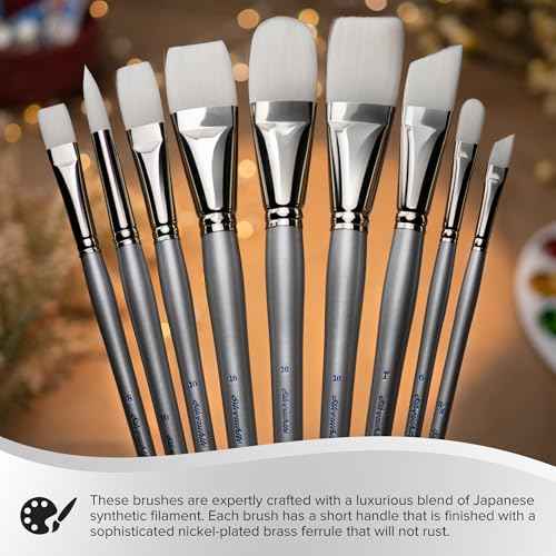 Silver Brush Limited GP-1078 Grand Prix Multi-Shape Set, 4pc Premium Long Handle Painting Set with Natural Hog Bristles, Round, Flat, Bright, and Filbert Brushes for Oil, Acrylic, Gouache, or Casein