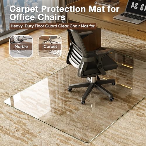 Antok Carpet Chair Mats, 48" x 32" Chair Mat for Carpet & Hardwood Floors, Heavy Duty 1/6" Tempered Glass Mat for Smooth Rolling, Home & Office Use, Clear