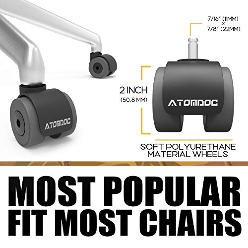Atomdoc 2-Inch Office Chair Caster Wheels Set of 5 with Quadruple Ball Bearings