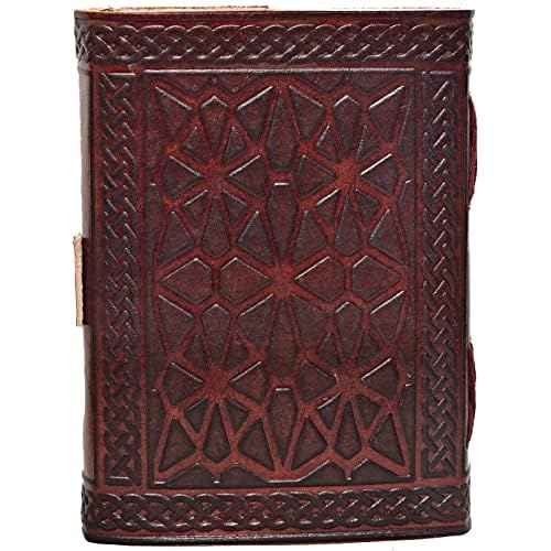 cuero 3 Moon Blue Lapiz Embossed Vintage Leather Journal | 240 Pages of Antique Handmade Deckle Edge Vintage Paper, Leather Sketchbook, Drawing Journal, Great Gift (9 inch 12 inch, brown)