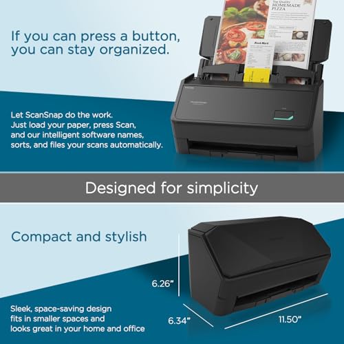 NEW ScanSnap iX2400 High-Speed Color Document Scanner with One-Touch Button, Black