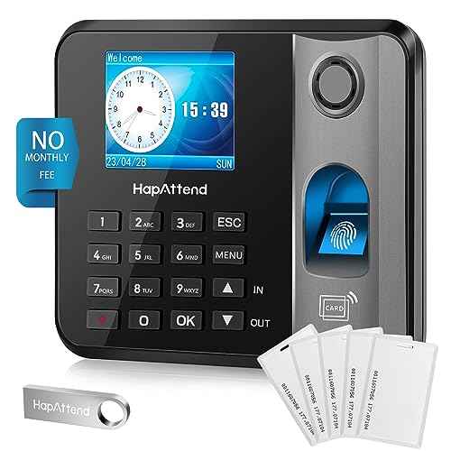 Time Clock - Fingerprint Time Clocks for Employees Small Business Automatic Calculate Hours, H1 Standalone Offline Biometric Clock in Machine for Employees with 5 RFID Cards (0 Monthly Fees)