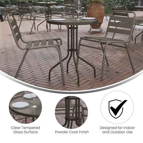 Flash Furniture Bellamy 23.75'' Round Tempered Glass Metal Table, Bronze