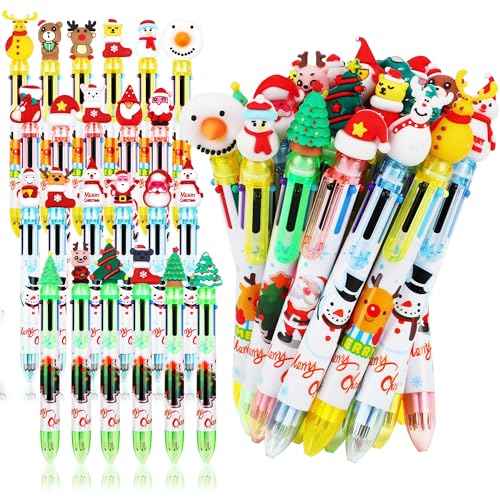 Aodaer 60 Pieces Christmas Ballpoint Pens 6-In-1 Multicolor Retractable Ballpoint Pens Christmas Tree Snowman Reindeer Santa Claus Christmas Party Gifts for Office School Class