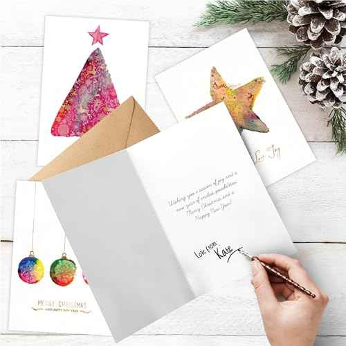easykart labels 54 Christmas Cards Assortment with Envelopes & Sealing Stickers, 3 Holiday & Christmas Theme Designs With Gold Foling effect, 6.75" x 4.5" For Friends, Family and loved Ones