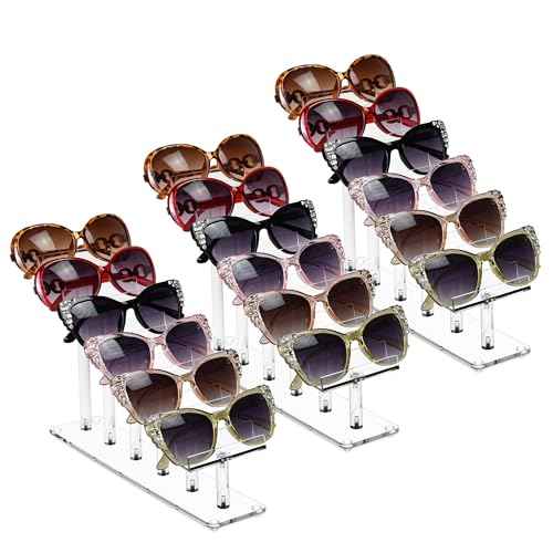 MOOCA 3 Pcs Set, Premium Acrylic Eyeglass Holder Stand, Sunglasses Orgaznizer, Sunglass Holder, Eyeglass Display, Eyewear Rack, Glass Display, 8 in H