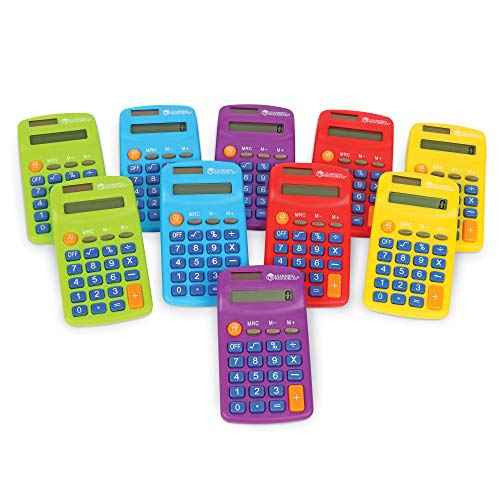 Learning Resources Rainbow Calculators, Basic Solar Powered Calculators, Teacher Set of 10 Calculators, Ages 3+