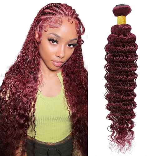#99J Bundles Human Hair Deep Wave Bundles 26 Inch Burgundy Deep Wave Bundle Unprocessed Brazilian Virgin Weave Hair 1 Bundle 50 Gram Per Bundle