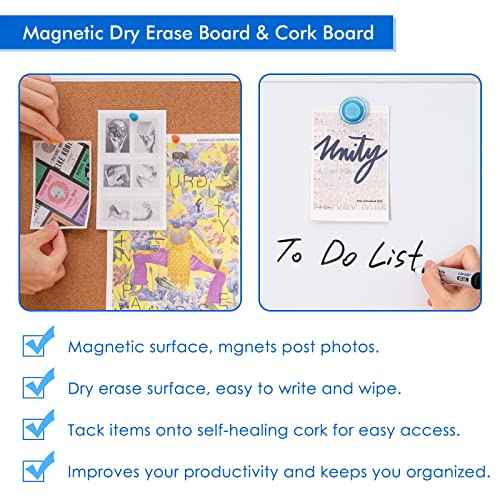 Magnetic White Board and Cork Board Combo, 24 X 18 inches Whiteboard Bulletin Combination Board, Wall Mounted Dry Erase Message Board for Home, School and Office