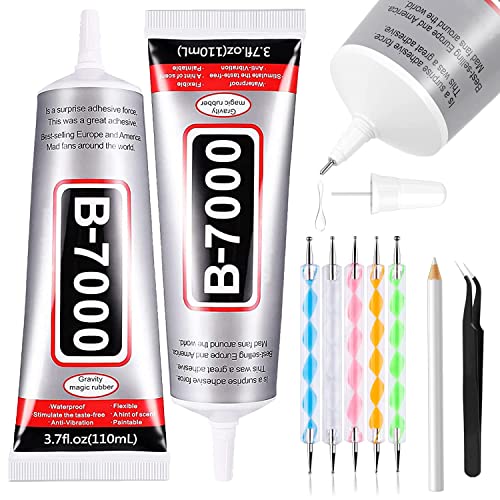 2 Pack B7000 Rhinestone Jewelry Glue Kit with 110ml Adhesive & Tools