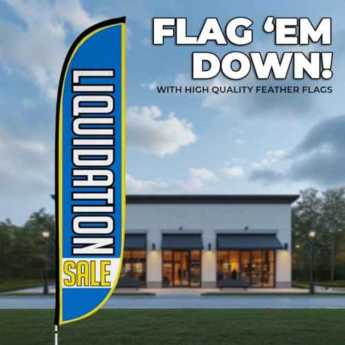 LookOurWay Feather Flag Pole Kit - 12 Feet Tall Advertising Flag Banner with Fiberglass Pole Kit and Ground Spike for Business Promotion - Furniture & Mattress Store - Liquidation Sale