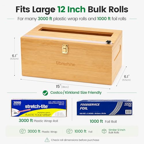 Libreshine 12-Inch Bamboo Plastic Wrap Dispenser with Cutter for
