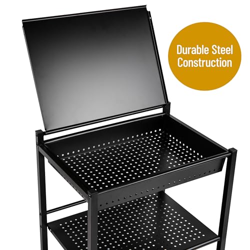 Mind Reader Cart with Covered Compartment, Office Organizer, Storage, 3-Tier, Office, Metal, 20" L x 14.25" W x 28.75" H, Black