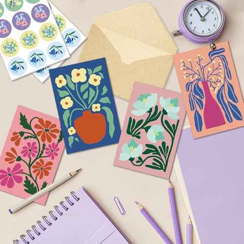 24 Pack Floral Greeting Cards with Envelopes, Floral Blank Note Cards Set for All Occasions, Boxed 8 Floral Designs Cards for Thank You, Birthday, Wedding, Condolence, Invitation, etc.