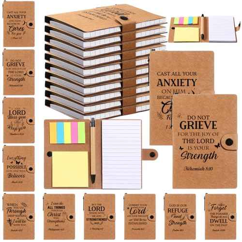 Thenshop 20 Sets Christian Gift Bulk Scripture Notebook Bible Verse Pen Religious Ballpoint Pen Sticky Note for Women Men, Church, Sunday School, Operation Christmas, Vbs, Pastor, Thanksgiving(Brown)