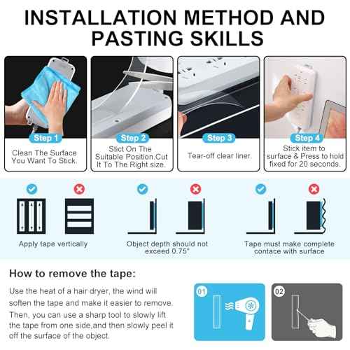 Double Sided Tape Heavy Duty,(19.69 FT,2Rolls) Strong Nano Tape Double Sided Mounting Tape,Multipurpose Clear Adhesive Tape Picture Hanging Strips,Removable Sticky Tape for Poster Walls Decor Carpet
