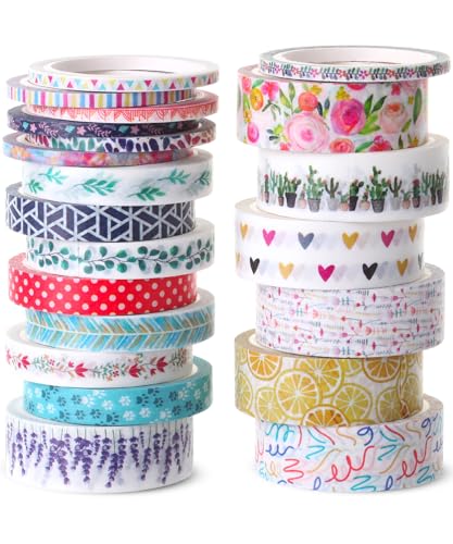 Mr. Pen Washi Tape Set Floral Assorted Sizes 21 Rolls, 0.12/0.3/0.6 inch