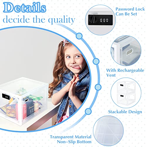 Juexica 2 Pcs Large Medicine Box for Safe Medication, Clear Lockable Storage Box for Medication Refrigerator Fridge/snacks Food for Home Dorms Office Storage Lockers