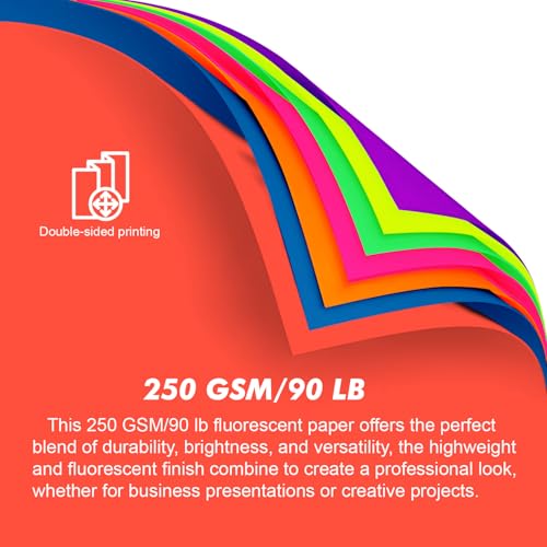 Poster Board 22x28 Inches,56 Sheets Neon Paper 7 Color Fluorescent Paper Bright Cardstock 250 GSM/90 lb Heavyweight Projects School Science Fair Event Displays and Business Presentations
