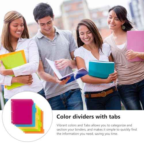 HABGP 3 Ring Binder Dividers with Tabs, 100PCS/20 Set Plastic Dividers for 3 Ring Binder, 5 Tab 3 Hole Punch Color Pages, File Dividers with Tabs,Tabbed Index