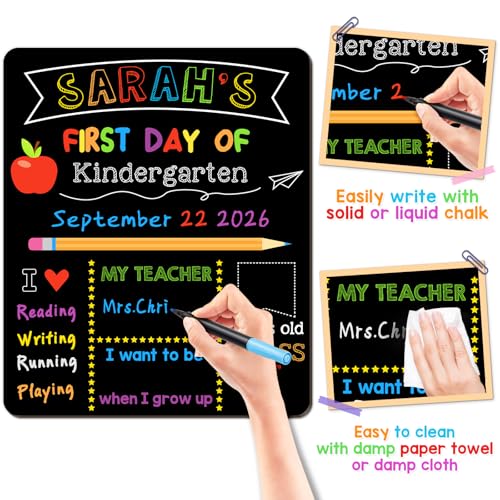 V-Opitos 10x12 Inch Double Sided Reusable School Sign with 6 Pens | Preschool & Kindergarten Photo Props