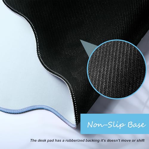 Hahafelt Blue Large Scalloped Desk Mat - 31.5 x 15.8 Inches Office Desk Pad