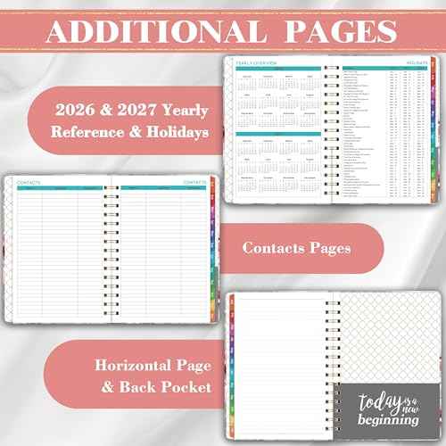 2026 Planner - Planner 2026 with Tabs, Jan. 2026 - Dec. 2026, 2026 Planner Weekly and Monthly, 2026 Calendar Planner, Weekly and Monthly Planner, 6.3" x 8.4", Hardcover with Back Pocket + Thick Paper - Pink Flower