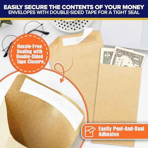 Decorably 110 Pack Kraft Small Envelopes for Money, 3.5x6.5in Brown Small Money Envelopes for Cash Gift, Coins, Gifting, Trinkets, Tip, Business