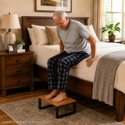 RORKEE Wooden Step Stool for Bed, Light Walnut – 11.8 x 16.5 in, 500 lb Capacity