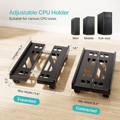 PEGZONE Adjustable CPU Tower Stand with 4 Lockable Wheels – Floor/Desktop Computer Case Riser