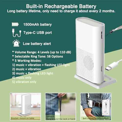 Wireless Caregiver Call Button, Rechargeable Caregiver Pager for Elderly, Call Bell for Elderly at Home,Medical Life Alert Systems for Seniors with Portable Receiver / Emergency Button with Pull Rope