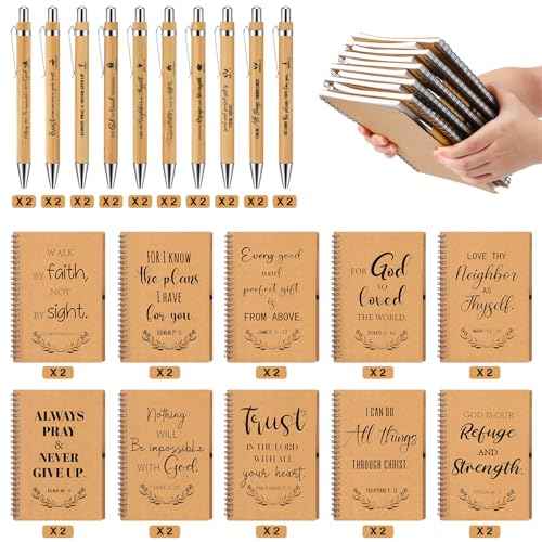 40 Pcs Christian Gift Bulk Spiral Notebook Bible Pen Christmas Party Favor 5.5"x8.3" Journal Prayer Pen Religious Gifts for Staffs Coworkers Teachers Church Pastor Wife