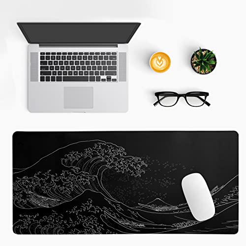 Brecoy Japanese Sea Wave Large Mouse Pad Black Wave of Kanagawa Extended Desk Mat Gaming & Office