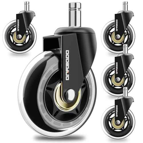 3-Inch Heavy Duty Office Chair Wheels, Load Capacity 660LBS(300kg), Stem Size 7/16¡±-7/8¡±, Not for 1KEA Chairs, Set of 5, Silent & Wear-Resistant, Clear CPU Material, for Hardwood Carpet Tile Cement