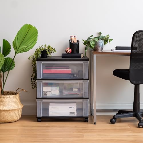 IRIS USA Black 3-Drawer Storage Cart with Wheels - Portable Organizer