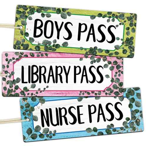 Eucalyptus Magnetic Bathroom Passes for Classrooms 6PCS Classroom Hall Pass for Student Library Office Nurse Boy Girl Reusable Waterproof Classroom Elementary Middle School Supplies