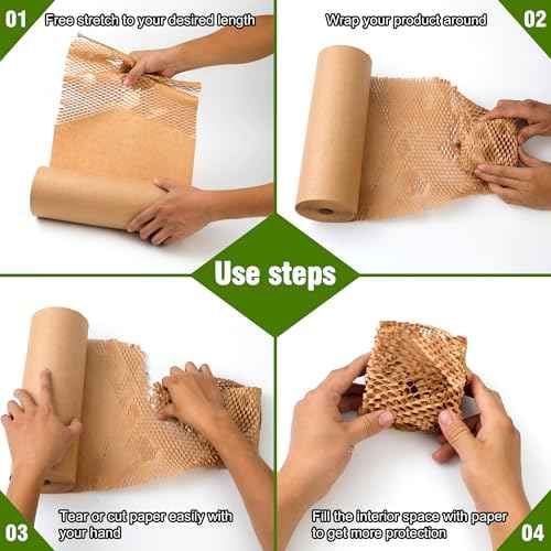 Honeycomb Packing Paper 12" Width X 200 FT for Moving Glass Dishes Recyclable Wrapping Paper Bubble Wrap Packing Material for Shipping Fragile Items Shipping Filler with 20 Fragile Stickers