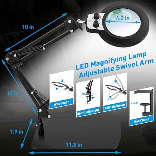 KIRKAS 12X Magnifying Glass with Light and Stand, 2-in-1 Any Color Modes & Stepless Brightness Magnifying Desk Lamp with Clamp, LED Magnifier with Light for Crafts Jewelry Painting Sewing Close Work