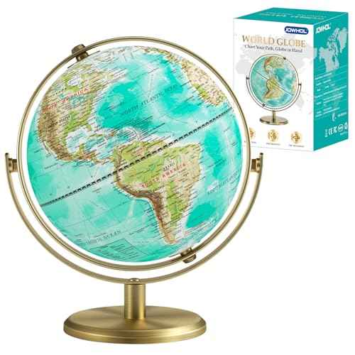 8'' World Globe with Gold Stand 720¡Æ Rotating, Kids Adults Student Geography Educational, Desk Globe Decorative Office Classroom, Unique Birthday Christmas Gifts (Elegant Turquoise)