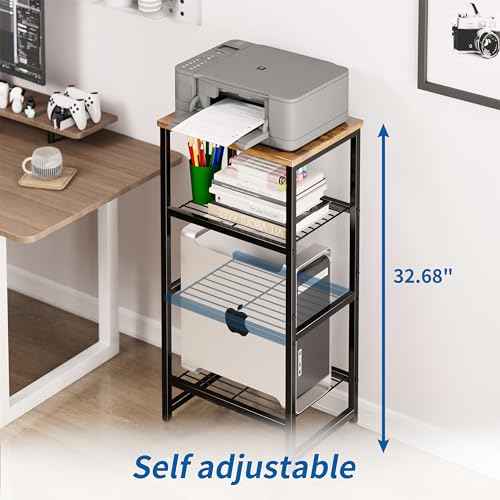 4 Tier Printer Stand, Spacious Floor Mount, Metal, Industrial, Printer Table Holder with Storage Shelf for Home Office Fax Machine Scanner