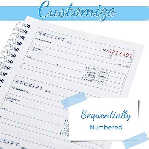 Crtiin Books Money and Rent Receipt Book 2 Part Carbonless Receipt Log Book with Carbonless Copies, Spiral Bound, 200 Sets Per Book, 4 Receipts Per Page, 5.25 x 11 Inch(10 Pcs)