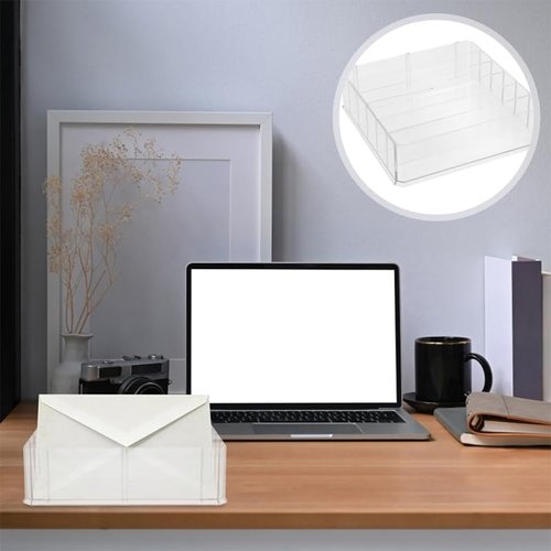 2 Packs Acrylic Mail Holder 6 Slots Clear Desk Organizer for Envelope Card Makeup Home Office
