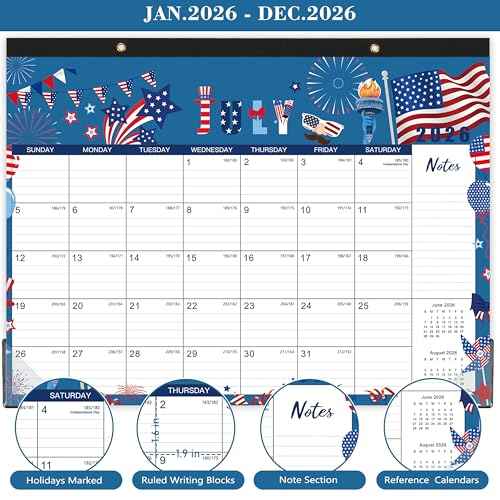 2026 Desk Calendar - Desk Calendar 2026, 2026 Calendar from Jan 2026 to Dec 2026, 17"¡¿12", 12 months Calendar with Corner Protectors, Large Ruled Blocks, Notes - 12 Different Themes