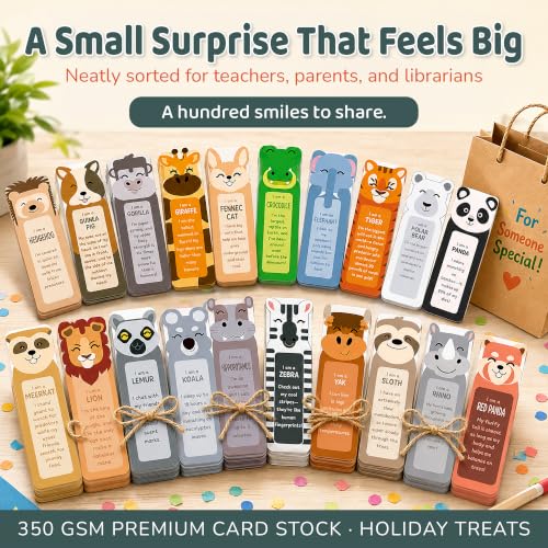 Zoo Animal Bookmarks for Kids - 100 Pack, 2x6 Inches, Multiple Designs - Educational Reading Incentives