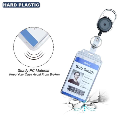 Bulk 50 Pack Permanent Locking Hard Plastic ID Badge Holder-Vertical Clear Heavy Duty Protector Secure Case Holder for Passes Access Office Student IDs Proximity RFID One or Two I'd Cards by BETOOM