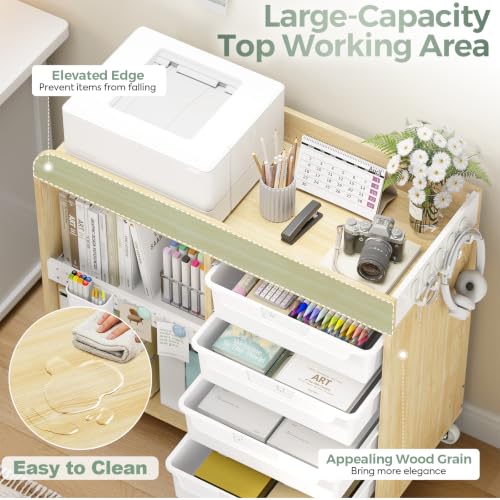 SYKIARIOL White 4-Drawer Rolling Craft Cart with Labels & Hooks