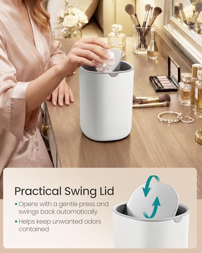 SONGMICS 0.4 Gal Mini Desk Trash Can with Stainless Steel Swing Lid - Cloud White