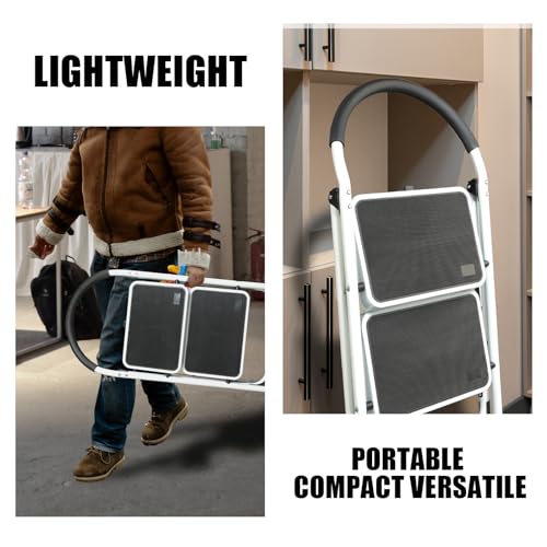 BIG RED 2 Step Ladder: Ergonomic Folding Stool with Anti-Slip Pedal, Step Stool with Padded Handle for Kitchen, Household, Offices. 400 lb Capacity